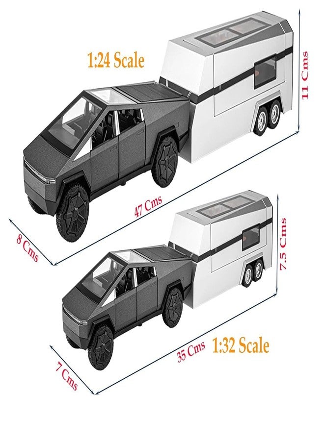 Magicwand® 1:24 Scale Die-Cast CyberrTruck Pick-Up Traler【Large】【Random Color】 with 6 Openable Doors Pull Back Action,Lights & Music【Pack of 1】 - Image 2